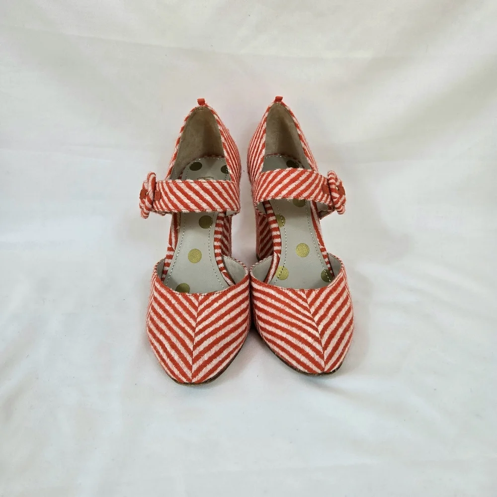 Boden Womens Evie Orange Ivory Stripe Fabric Buckle Mary Jane Pumps EU 36/5.5 US